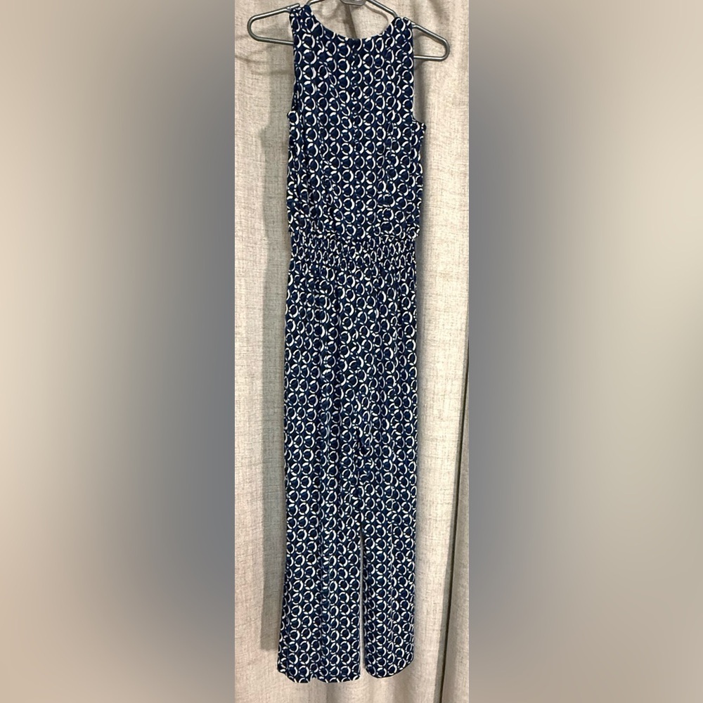Enfocus‎ Studio Navy and White Geometric Jumpsuit